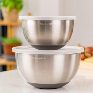 Set 2 Boluri de Mixare KitchenAid din Otel Inoxidabil, 1.4L si 2.8L, cu Capac - Img 3