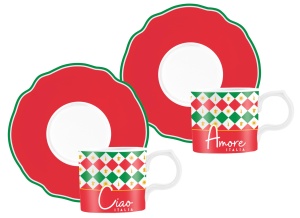 Set 2 Cesti Espresso Bialetti Tricolore, Porcelain, 90 ml