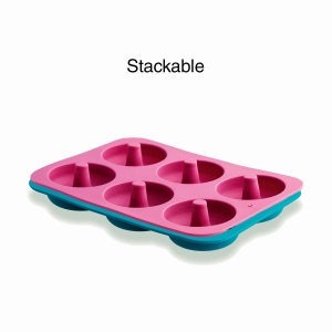 Set 2 forme silicon Lacor 68770-2 pentru 6 donuts antiaderente albastru si roz - Img 4