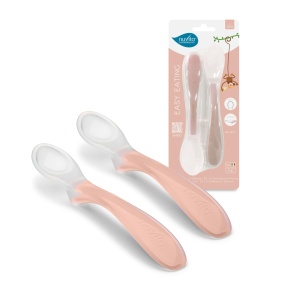 Set 2 Linguri Silikon pentru Bebelusi Nuvita 8480 - Ergonomice, BPA-free, Culoare Roz - Img 1