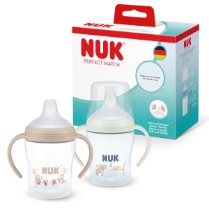 Set 2 sticle de invatare NUK Perfect Match Night 150 ml antiscurgere manere antialunecare albastru