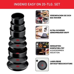 Set 20 piese Tefal Ingenio Easy On, antiaderent, cu maner detasabil, design compact - Img 3
