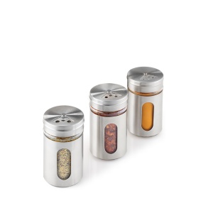Set 3 recipiente pentru condimente Metaltex, 100ml, inox, sticla