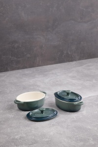 Set 4 Mini Tigai Ceramice Bergner cu Capac Verde, Rezistente la Cuptor - Img 3