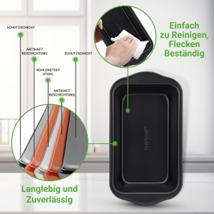 Set 6 Tavi pentru Paine NutriChef din Karbonstahl, Antihaft, 29.5x15.2 cm - Img 3