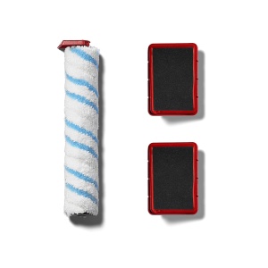 Set accesorii Vileda JetClean 3in1, 2 filtre, 1 rola microfibra, alb-rosu