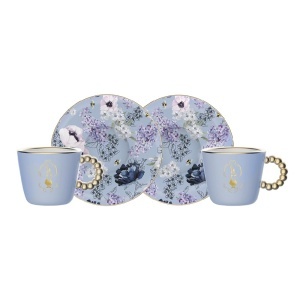 Set Bialetti 2 Cesti si 2 Farfurii Porcelan Bridgerton, 80 ml, Detalii Aurii - Img 2
