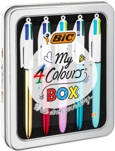 Set BIC 4 Culori cu 5 Stilouri, Metal Box, 3 Culori Shine, 2 Culori Fun - Img 4