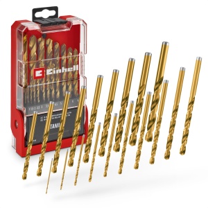 Set burghie metal Einhell 19 piese HSS-G Titan otel HSS 4341 acoperire titan varf 135deg