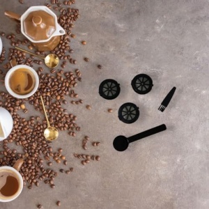 Set capsule reutilizabile Fackelmann 42235 accesorii pentru cafea negru 3 capsule lingurita si perie - Img 2