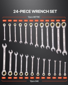 Set Chei Combinate VEVOR 24 Piese din Otel Cr-V cu Organizer, Metrice si SAE - Img 2