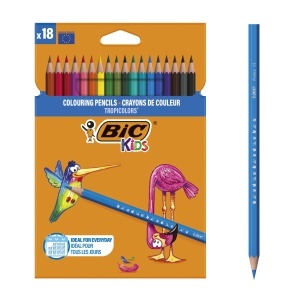 Set Creioane Colorate BIC Kids Tropicolors, 18 Culori, Bruchsichere Mine, Fara Lemn