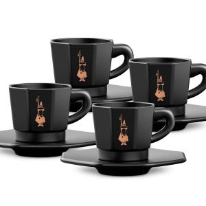Set de 4 Cesti Bialetti Octogonale, Negru Mat si Auriu Rose, 75 ml - Img 3