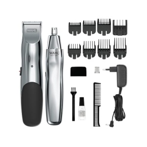 Set de aparat de tuns barba fara fir Wahl Groomsman pentru barba, parul nasului, detalii usoare si ingrijire corporala usoara cu aparat de tuns nasul suplimentar umed/uscat