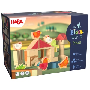Set de Blocuri din Lemn HABA Ferma Kikeriki, 18 luni, Ecologic, Colorat