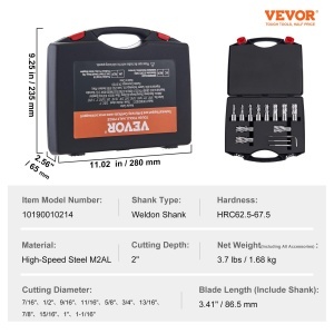 Set de burghie VEVOR 13 piese din otel M2AL, adancime taiere 50,8 mm - Img 7