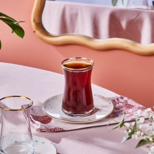 Set de ceai Karaca Fleur 12 piese pentru 6 persoane, portelan cu accente aurii - Img 3
