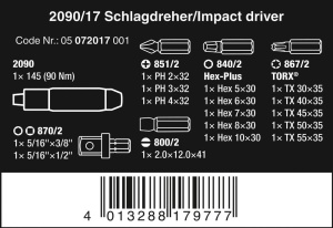 Set de chei cu impact Wera 209017, 90 Nm, 17 piese - Img 2