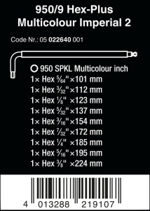 Set de chei hexagonale Wera 9509 Multicolor, 9 piese, pentru suruburi cu cap hexagonal - Img 2