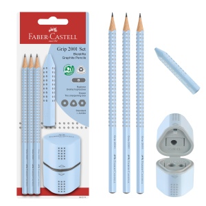 Set de creioane Faber-Castell Grip 2001, 5 piese, culoare albastru ceresc