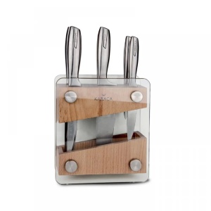 Set de cutite Karaca Venus 6 piese cu suport din sticla lame inoxidabile