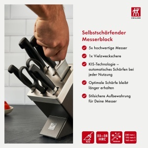 Set de cutite ZWILLING Vier Sterne cu bloc autoascutitor, 7 piese, negru - Img 3