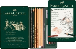 Set de desen Faber-Castell Pitt Monochrome 12 piese in etui metalic