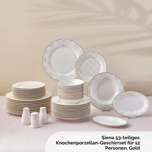 Set de Farfurii Karaca Elegance Bone Siena, 53 piese, pentru 12 persoane, Alb Aur - Img 3