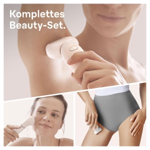 Set de frumusete Braun Silk-epil 9 Flex, epilator femei / indepartator de par, perie de curatare faciala FaceSpa, 9 accesorii, geanta, cu cap flexibil pentru o indepartare mai usoara a parului, 9100, alb/auriu - Img 7