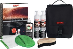 Set de ingrijire pentru piele SONAX PREMIUM CLASS, 3x250 ml, 2x curatator, crema, accesorii