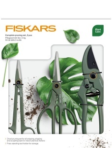 Set de ingrijire plante Fiskars 1075317 3 piese lame din otel inoxidabil suport ajustabil verde inchisnegru - Img 6