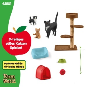 Set de joaca cu animale Schleich Farm World - 15 piese, inclusiv pisici si arbore de zgariere - Img 5
