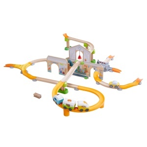 Set de joaca HABA Kullerbu 306745 Gara 59 piese pentru copii 2 ani