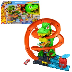 Set de joaca Hot Wheels cu T-Rex si camion de pompieri, 164, 45 cm