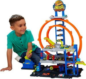 Set de Joaca Hot Wheels Mega Garage cu Masina si Helicopter, 3 Etaje