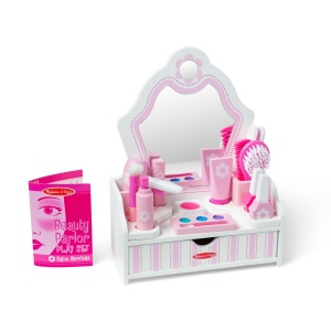 Set de joaca Melissa Doug - Salon de infrumusetare din lemn, 18 piese, cu oglinda si accesorii