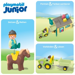 Set de Joaca PLAYMOBIL JUNIOR Ferma cu Tractor si 29 Piese Jucarie Ecologica pentru Copii - Img 4