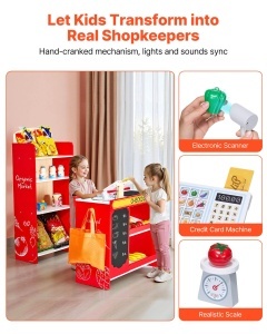 Set de joaca VEVOR din lemn pentru copii cu scanner casa de marcat si accesorii - Img 3