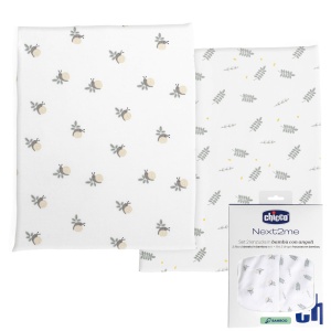 Set de lenjerie de pat Chicco din fibra de bambus, 2 piese, 50x83 cm, design frunze si melci
