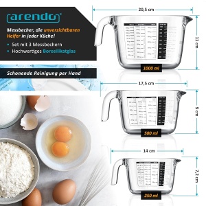 Set de masurare Arendo din sticla borosilicata - 250ml, 500ml, 1000ml - Img 2