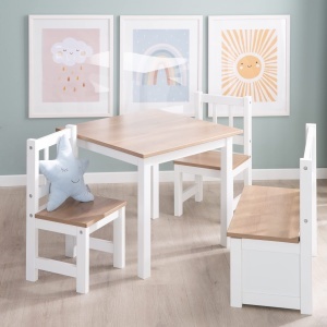 Set de mobilier pentru copii Kindersitzgruppe Woody - 2 scaune si masa, alb si lemn - Img 4