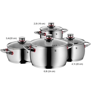 Set de oale cu inductie de calitate WMF 4 piese, set de oale de gatit cu capac de sticla, otel inoxidabil Cromargan lustruit, set de oale cu inductie neacoperite, deschidere cu abur - Img 3