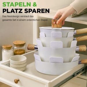 Set de Oale si Tigai NutriChef, 14 Piese, Bej - Ceramica Antiaderenta, Manere Detasabile - Img 3