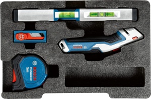 Set de scule de mana profesionale Bosch, 4 bucati (inclusiv nivela cu bula de aer de 25 cm, banda de masurare de 5 m, cutit universal cu lama extensibila si 10 buc. Set de lame) - Img 3