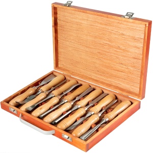 Set de Stechbeitel VEVOR 12 Piese din Otel Inalt Carbon 60CRV cu Manere din Lemn