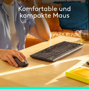 Set de tastatura si mouse wireless Logitech MK295 cu tehnologie SilentTouch, taste de comanda rapida, ghidare optica, receptor nano USB, conexiune wireless fara intarziere, aspect QWERTZ - Grafit, PC - Img 4