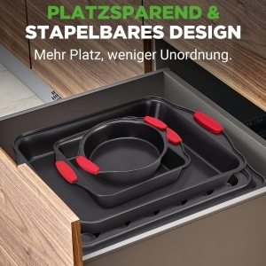 Set de Tavi de Copt NutriChef 10 Piese Antiaderente cu Manere din Silicon - Img 3