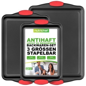 Set de Tavi pentru Copt NutriChef 3 Piese, Antiaderente, Hitzebestendige, Din Otel Carbon