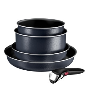 Set de tigai Tefal Ingenio Enjoy, 2 bucati, 22/28 cm + 2 cratite 18/20 cm + maner detasabil, rezistent la inductie, acoperit cu antiaderenta, acoperire cu titan, semnal termic, poate fi spalat in masina de spalat vase si - Img 1