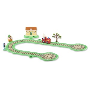 Set de tren motorizat Peppa Wutz Whizz-Around cu Rebekka, 6 sine, sunete electronice